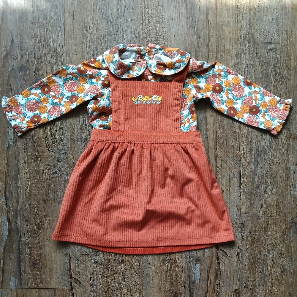 Wonder Nation Orange Corduroy Floral Dress & Top Size 3-6M